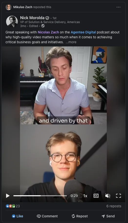 LinkedIn repost from Nick Morolda about their Trust Leaders episode